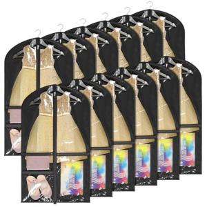 Univivi 40 Inch Kids Dance Costume Garment Bag, Dance Competition Garment Bags for Teens With 3 Medium Clear Zipper Pockets for Storage And Travel (Black) - 12 Pack