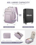 LOVEVOOK Travel Backpack For Women, 40L Carry On Backpack Flight Approved, TSA Personal Item Travel Bag Fits 17 Inch Laptop, Business Weekender Overnight Waterproof Daypack With 2 Cubes, Light Purple