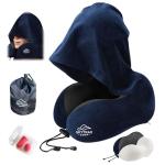 Travel Pillow with Extra Large Hood for Airplane Long Flights Privacy and Comfort Memory Foam with Velvet Cover for Road Trip Head&Neck Support for Plane Office Cars Sleeping & Rest (Navy Blue)