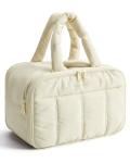 BAGSMART Travel Toiletry Bag, Puffy Large Toiletry Bag for Women, Lightweight Cosmetic Makeup Bag Organizer with Handle for Traveling, Accessories, Essentials, Toiletries （Beige