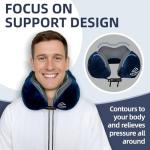 Travel Pillow with Extra Large Hood for Airplane Long Flights Privacy and Comfort Memory Foam with Velvet Cover for Road Trip Head&Neck Support for Plane Office Cars Sleeping & Rest (Navy Blue)