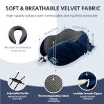 Travel Pillow with Extra Large Hood for Airplane Long Flights Privacy and Comfort Memory Foam with Velvet Cover for Road Trip Head&Neck Support for Plane Office Cars Sleeping & Rest (Navy Blue)