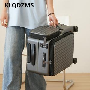KLQDZMS Cabin Suitcase 20 Inches Multi-function USB Charging Boarding Box Front Opening Trolley Case Carry-on Travel Luggage