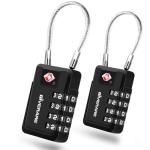 2 Pack TSA Approved Travel Luggage Locks 4-Digit, Metal Cable Suitcase Combination Lock, Alloy Keyless Zipper Padlocks, TSA Accepted Compatible Padlock for Gym Locker, Golf Bag Case, Anti Theft-Black
