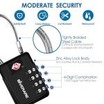 2 Pack TSA Approved Travel Luggage Locks 4-Digit, Metal Cable Suitcase Combination Lock, Alloy Keyless Zipper Padlocks, TSA Accepted Compatible Padlock for Gym Locker, Golf Bag Case, Anti Theft-Black