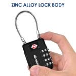 2 Pack TSA Approved Travel Luggage Locks 4-Digit, Metal Cable Suitcase Combination Lock, Alloy Keyless Zipper Padlocks, TSA Accepted Compatible Padlock for Gym Locker, Golf Bag Case, Anti Theft-Black