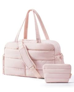 BAGSMART Travel Duffle Bag Gym Bag for Women, 31L Puffer Tote Bag Quilted Laptop Carry on, Weekender Overnight Bag Organizer Duffel Bag for Travel, Pink