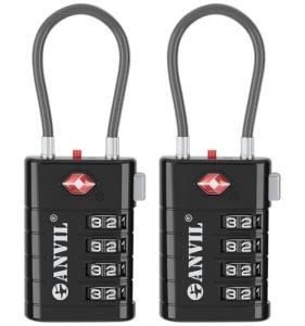 ANVIL TSA Approved Luggage Locks, 4 Digit Combination Travel Suitcase Locks with TSA008 Core and Open Alert Indicator, Zinc Alloy Body. (2, Black)