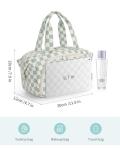 Narwey Travel Toiletry Bag, Wide-open Large Toiletry Bags for Traveling Women, Checkered Travel Bag for Toiletries Cosmetic Makeup Bag Organizer, Skincare Make Up Bag (Mint Green Checkerboard)