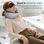 FIOGIKO Travel Neck Pillows for Airplanes - 360° Ergonomic Memory Foam Travel Pillow - Relief Neck Pain with Breathable Support for Long Flights, Car, Train & Office Use - Adults & Kids (Gray)