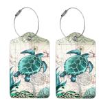 2 Pcs Luggage Tags for Suitcase, Cute Unique PU Leather Travel Bag Tag with Privacy Cover ID Label Address Card and Durable Metal Ring Suitable for Men Women Children Backpack, Turtles