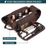 PAVILIA Large Toiletry Bag for Men Women, Mens Travel Bag Toiletries Organizer Case for Grooming, Travel Essentials Shaving Dopp Kit, PU Leather Water Resistant Cosmetic Pouch, Dark Brown