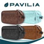PAVILIA Large Toiletry Bag for Men Women, Mens Travel Bag Toiletries Organizer Case for Grooming, Travel Essentials Shaving Dopp Kit, PU Leather Water Resistant Cosmetic Pouch, Dark Brown