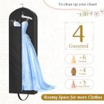 KEETDY 72" Wedding Dress Garment Bag for Travel with 4" Gusseted Long Hanging Dress Bags for Gowns for Women Garment Cover Clothes Storage for Closet, Black