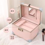Portable retro password makeup box storage large capacity double leather suitcase cute Korean version cosmetics luggage bag