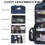 Goloni Hanging Toiletry Bag with Hook, Large Makeup Bag Travel Organizer, Water-Resistant Hanging Cosmetic Bag with 10 Compartments for Women & Men,Blue