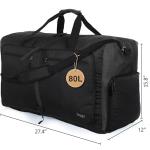 Bago Large Foldable Duffel Bags for Traveling Women & Men - 80L Packable Duffle Bag for Travel with Shoe Compartment - Water Repellant, Heavy Duty, Lightweight Folding & Collapsible (All Black)