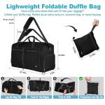 Bago Large Foldable Duffel Bags for Traveling Women & Men - 80L Packable Duffle Bag for Travel with Shoe Compartment - Water Repellant, Heavy Duty, Lightweight Folding & Collapsible (All Black)
