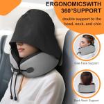 Vzpeun Neck Pillow for Travel - Hooded Memory Foam Plane Pillow for Airplane, Office, Cars Sleeping, Long Flight Must Haves, Portable Road Trip Essentials for Adults Black