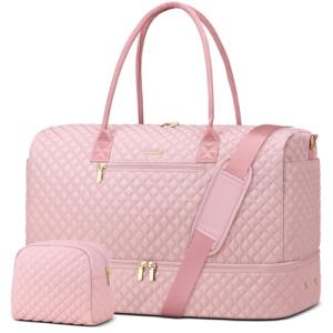 Travel Weekender Bags for Women - Duffle Bag Women with Shoe Compartment Carry On Overnight Bag with Toiletry Bag Duffel Bags with Wet Pocket for Gym Hospital Bags for Labor and Delivery Pink