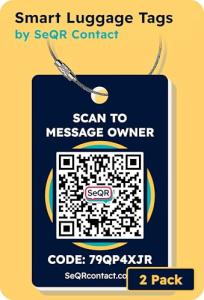 Smart Luggage Tags | Privacy QR Code Luggage Tag Keeps Personal info Private | Customizable Travel Suitcase Tags for Women Men | Use with GPS Bag Locator Tracking Tags, Air Tag for Android or iOS