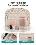 Narwey Large Travel Toiletry Bag, Wide-open Travel Bag for Toiletries, Toiletry Bags for Traveling Women, Cosmetic Make Up Makeup Bag Organizer with Wet Pocket, Skincare Bag (Light Checkerboard)