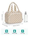 Narwey Large Travel Toiletry Bag, Wide-open Travel Bag for Toiletries, Toiletry Bags for Traveling Women, Cosmetic Make Up Makeup Bag Organizer with Wet Pocket, Skincare Bag (Light Checkerboard)