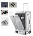 feilario 20in Aluminium Frame Zipperless PC Hard Shell Spinner Wheels Luggage, Built-In TSA lock Carry on Suitcase, with Cup Holder, USB Port, Phone Holder