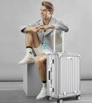 feilario 20in Aluminium Frame Zipperless PC Hard Shell Spinner Wheels Luggage, Built-In TSA lock Carry on Suitcase, with Cup Holder, USB Port, Phone Holder