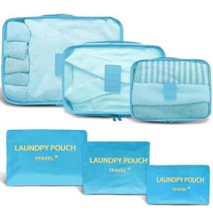 6 Set Packing Cubes for Travel Luggage Packing Bags Reusable Lightweight Suitcase Organizer Cubes Set for Travel Accessories (Sky Blue)