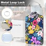 2Pack Luggage Tags for Suitcases, Cute Unique Pu Leather Cruise Luggage Tag with Privacy Cover ID Label Address Card and Metal Ring Suitable for Women Men Kids Travel Bag Colorful Flowers 1