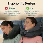 FLOWZOOM Air Inflatable Neck Pillow for Traveling on Plane - H-Shape Hooded Airplane Pillow with 5 Snooze Modes, Fast Inflation, Pressure Control, Cozy Clip-On Hood & Plushy Cover - Size L, Jet Black