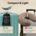 FLOWZOOM Air Inflatable Neck Pillow for Traveling on Plane - H-Shape Hooded Airplane Pillow with 5 Snooze Modes, Fast Inflation, Pressure Control, Cozy Clip-On Hood & Plushy Cover - Size L, Jet Black