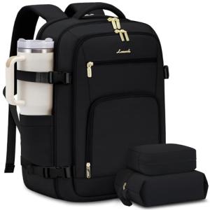 LOVEVOOK Carry On Travel Backpack For Women Men Flight Approved, 40L Personal Item Backpack for Airplanes, Business Weekender Overnight Daypack Fits 17 Inch Laptop, With 2 Packing Cubes, Black