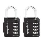 Amazon Basics 4-Digit Combination Lock for Gym and Sports, 2-Pack, Black