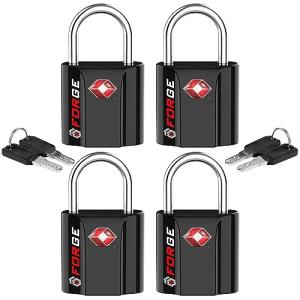 TSA Approved Luggage Locks, Ultra-Secure Dimple Key Travel Locks with Zinc Alloy Body, Black 4 Pack