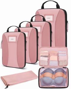 BAGSMART Compression Packing Cubes, 6 PCS Packing Cubes for Suitcases, Travel Bags Organizer for Luggage, Lightweight Packing Cube for Travel Essentials, Pink