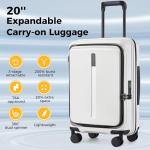 Haimyren 20“ Expandable Carry on Luggage Front Opening, 22x14x9 Airline Approved Hardshell Spinner Suitcase with Wheels, TSA Lock, Lightweight Durable Travel Luggage (White, 20 inch)