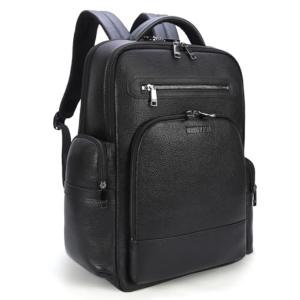 Masa Kawa Black Leather Business Travel Laptop Backpack for Men Fits 15.6" 16" Computer Office Work Commuting Executive Bag Wat