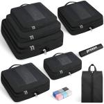Prezon 8 Set/6 Set/4 Set Compression Packing Cubes for Travel, Lightweight Vacation Travel Essentials, Accessories for Suitcase Organizer Bags Set, Durable Luggage Organizer （8-Square-Black）