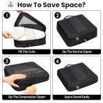 Prezon 8 Set/6 Set/4 Set Compression Packing Cubes for Travel, Lightweight Vacation Travel Essentials, Accessories for Suitcase Organizer Bags Set, Durable Luggage Organizer （8-Square-Black）