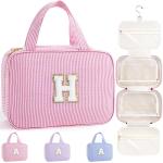 TOPEAST Travel Toiletry Bag for Women - Hanging Toiletry Bag, Personalized Initial Toiletry Bags for Traveling Women, Portable Travel Toiletry Bag for Toiletries, Cosmetics - Letter H,Pink