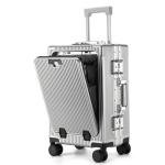Suitcase Front Opening Pocket Aluminum Alloy Frame Rolling Luggage with USB Charging Plug Trolley Carry-on Case Bag with Wheel