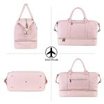 Leather Travel Bag with Shoe Pouch,Weekender Overnight Bag Waterproof PU Leather Large Carry On Bag Travel Tote Duffel Bag for Men or Women-Pink