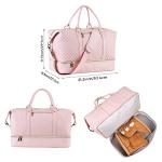 Leather Travel Bag with Shoe Pouch,Weekender Overnight Bag Waterproof PU Leather Large Carry On Bag Travel Tote Duffel Bag for Men or Women-Pink