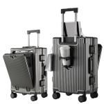 Suitcase Front Opening Pocket Aluminum Alloy Frame Rolling Luggage with USB Charging Plug Trolley Carry-on Case Bag with Wheel