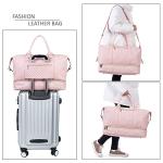 Leather Travel Bag with Shoe Pouch,Weekender Overnight Bag Waterproof PU Leather Large Carry On Bag Travel Tote Duffel Bag for Men or Women-Pink