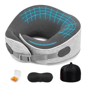 Gikezed Travel Pillows for Airplanes Ergonomic Memory Foam Neck Pillow for Travel - 360° Head & Neck Support for Sleeping on Flights, Cars, Trains & Office (Gray-1)