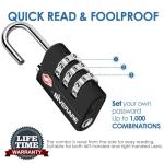 2 Pack TSA Approved Travel Luggage Locks, Suitcase Combination Lock, Keyless 3-Digit Zipper Padlocks, TSA Accepted Compatible Padlock for Gym Locker, Golf Bag Case, Backpack-Black