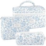 URSKYTOUS 3Pcs Makeup Bag Quilted Cosmetic Bag Set Bow Travel Large Makeup Pouch for Women Cute Portable Cotton Toiletry Bag Skincare Organizer Coquette Vintage Travel Essential